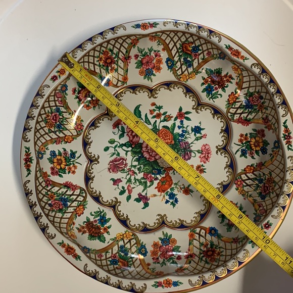 Daher England Serving Fruit Bowl Decorated Ware Tin Floral Gold Vintage 1971 - Picture 9 of 9